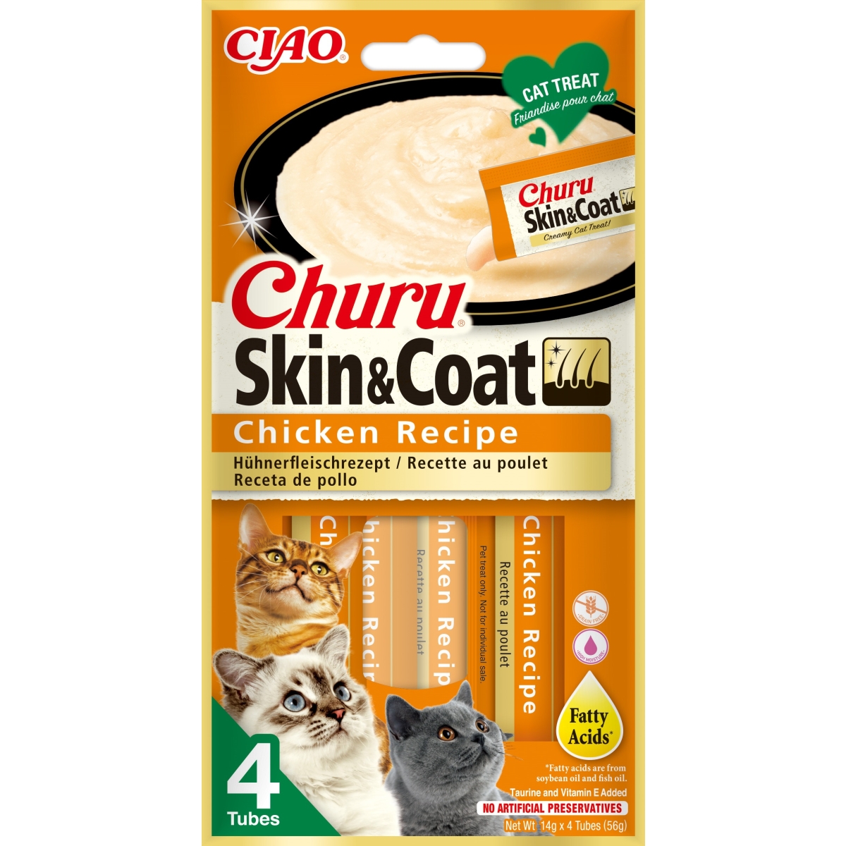 CHURU Skin&Coat biezenis kaķiem,vista, 14g x 4gb - Produkta attēls