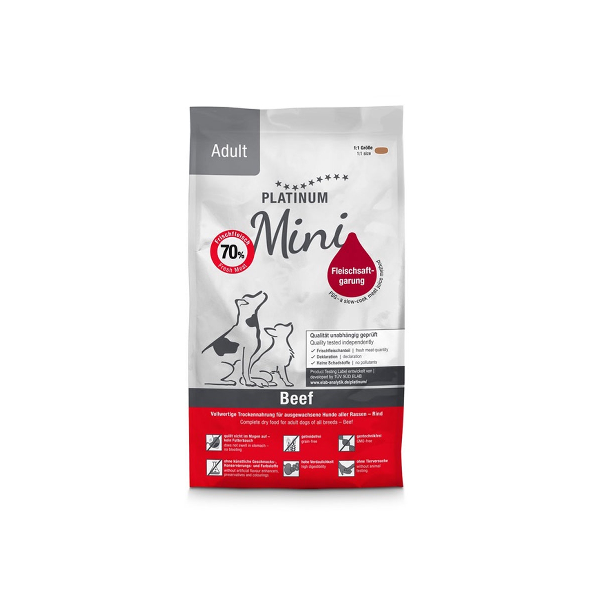 PLATINUM Adult Mini sausā barība suņiem, liellops, 900g - Produkta attēls