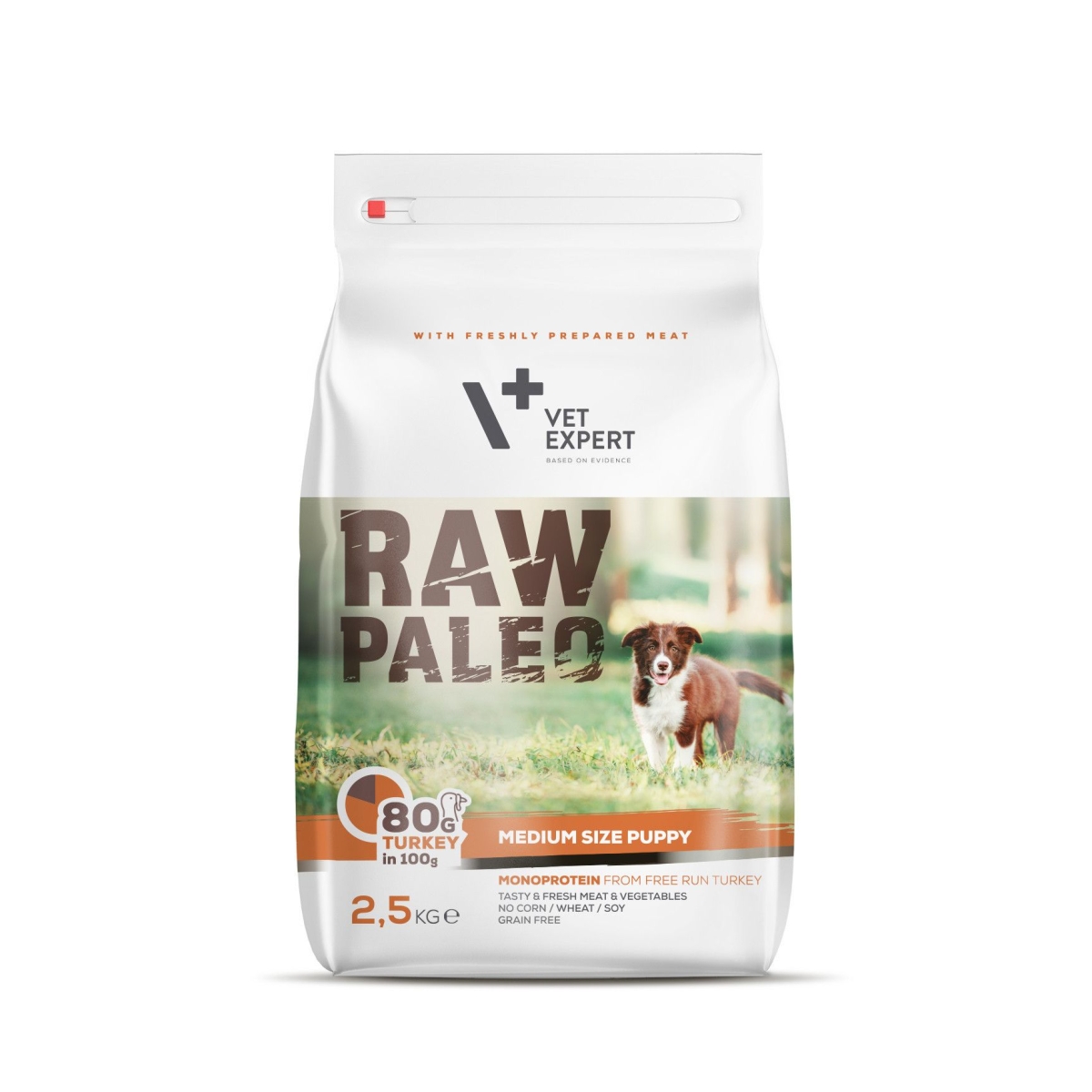 RAW PALEO Puppy sausā barība vidējo šķirņu kucēniem, tītars, 2,5kg - Produkta attēls