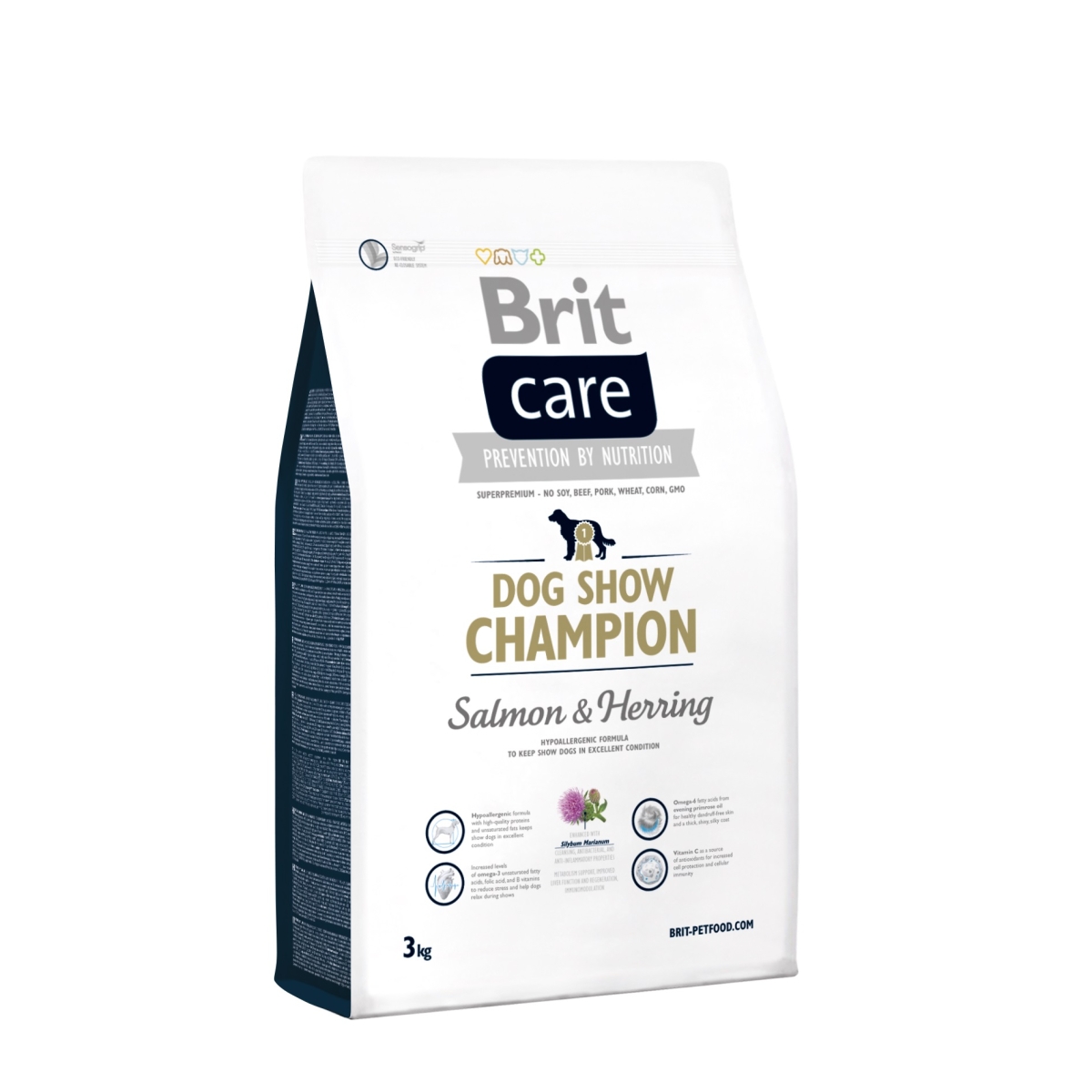 BRIT Care Dog Show Champion sausā barība suņiem lasis/siļķe/rīsi 3kg - Produkta attēls