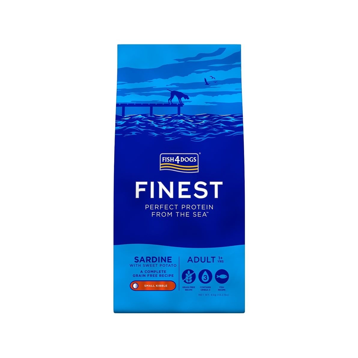 FISH4DOGS Adult sausā barība suņiem, sardīnes/batātes, 6kg - Produkta attēls