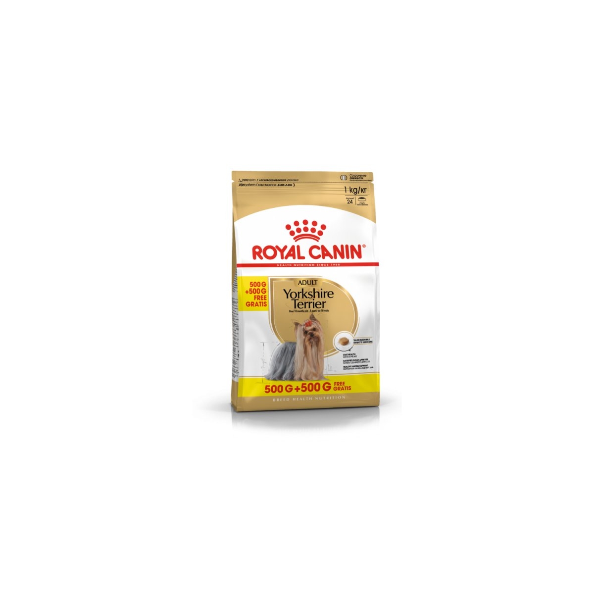 Royal Canin sausā barība Jorkšīras terjeru šķirnes suņiem, 500+500g - Produkta attēls