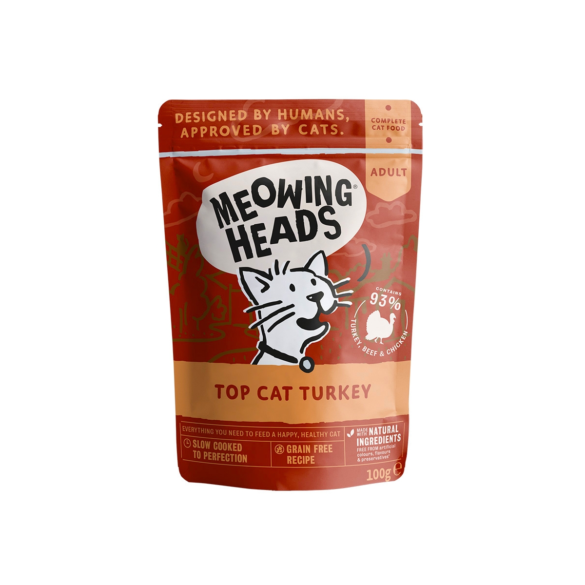 MEOWING HEADS Top-Cat mitrā barība kaķiem, tītars, 100g