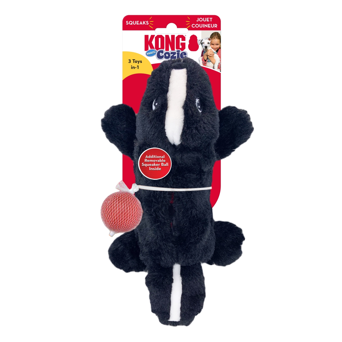 KONG Cozie Pocketz Skunk rotaļlieta suņiem, S - Produkta attēls