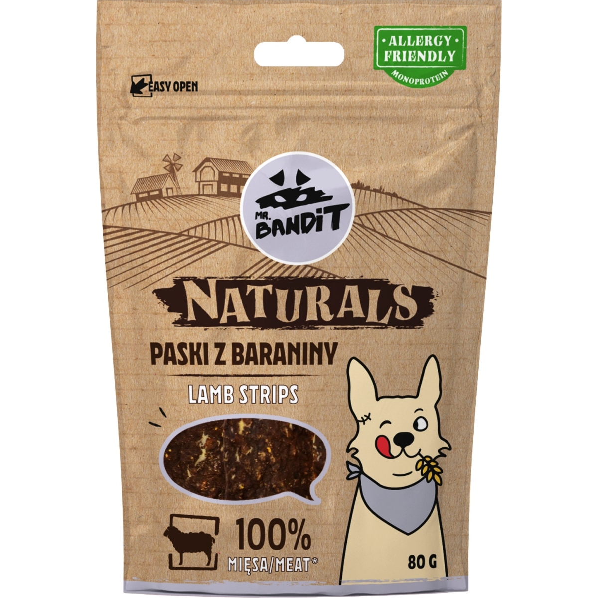 MR.BANDIT Naturals jēra gaļas sloksnītes 80g - Produkta attēls