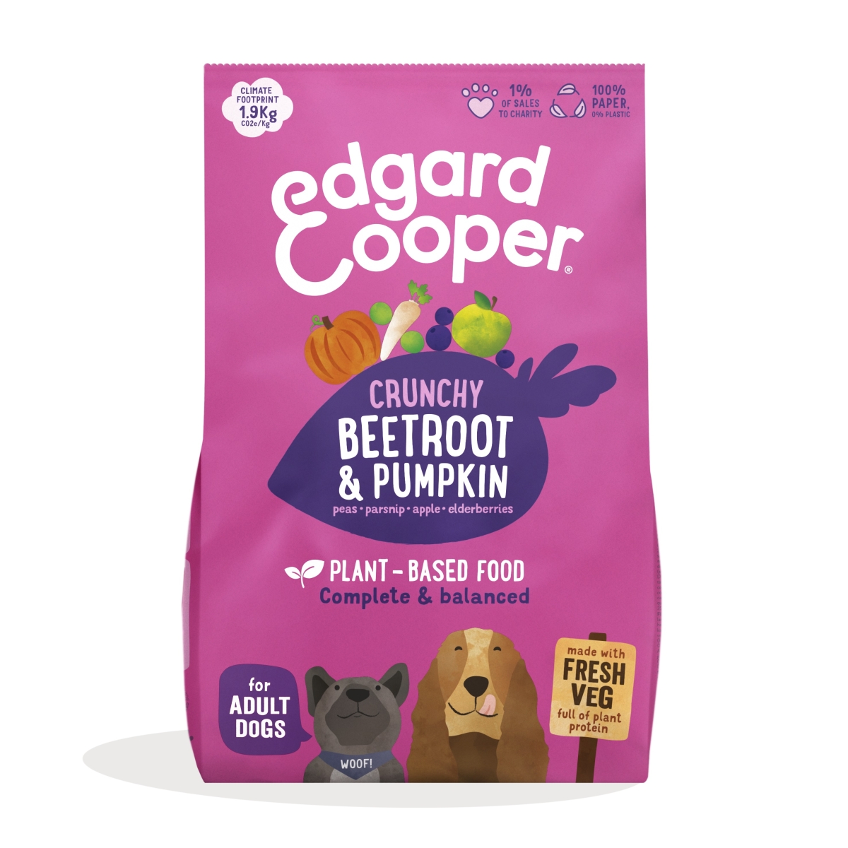 EDGARD COOPER Crunchy sausā barība suņiem, bietes/ķirbis, 1kg - Produkta attēls