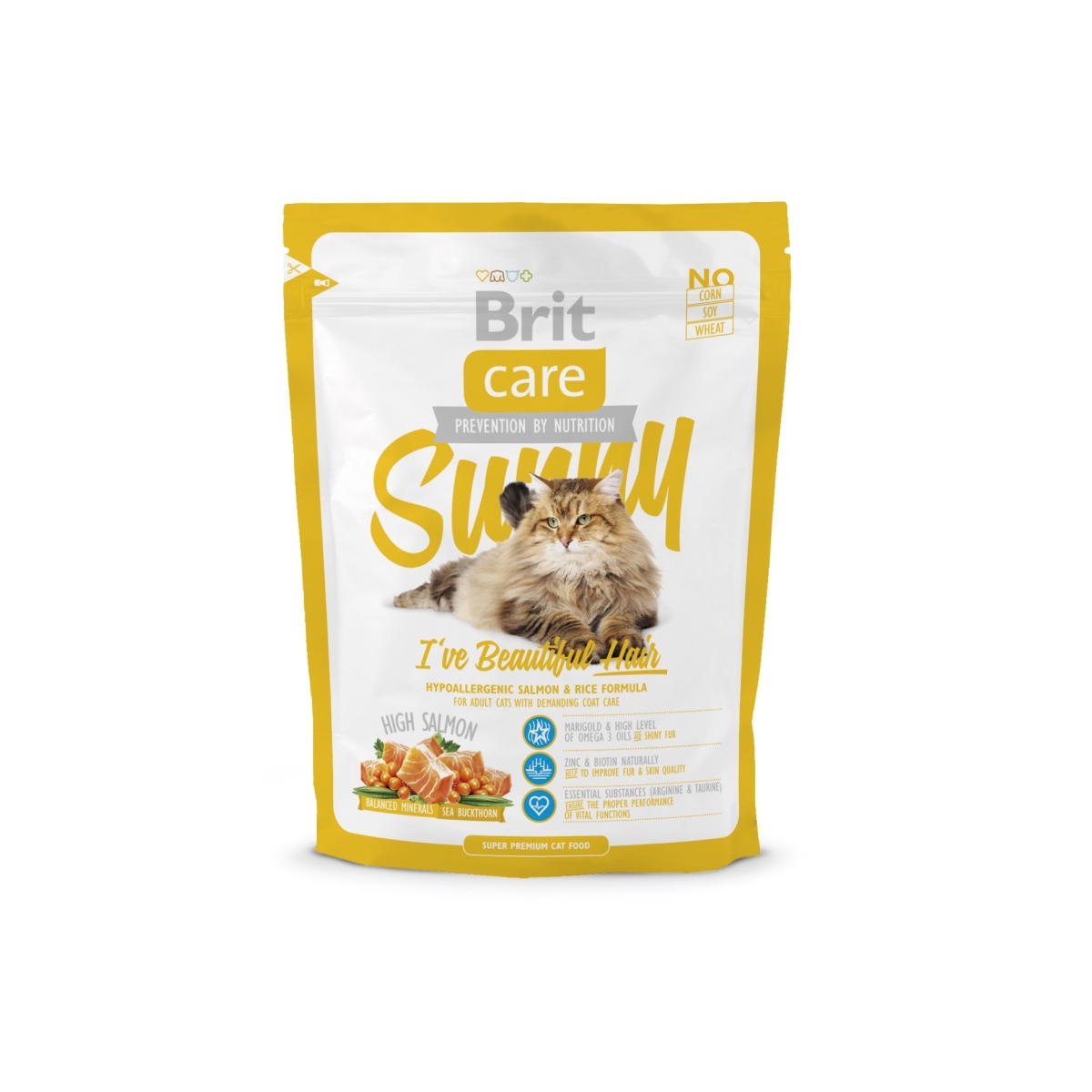 Brit Care barība kaķiem ar lasi/rīsiem apspalvojumam 0,4kg - Produkta attēls