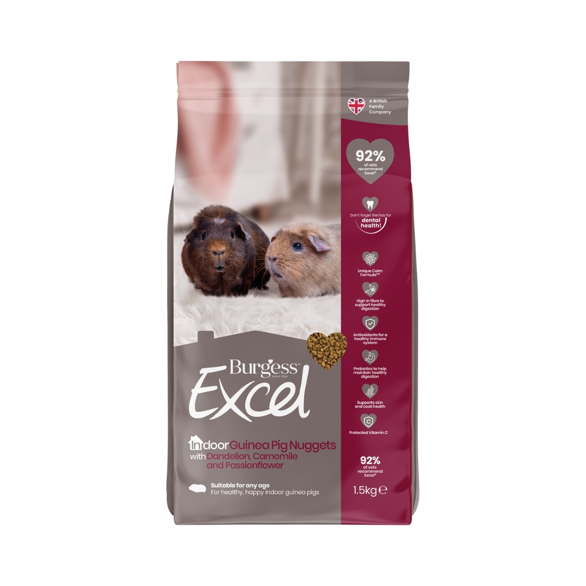 BURGESS Excel Indoor kompleksā barība jūrascūciņām 1,5kg - Produkta attēls