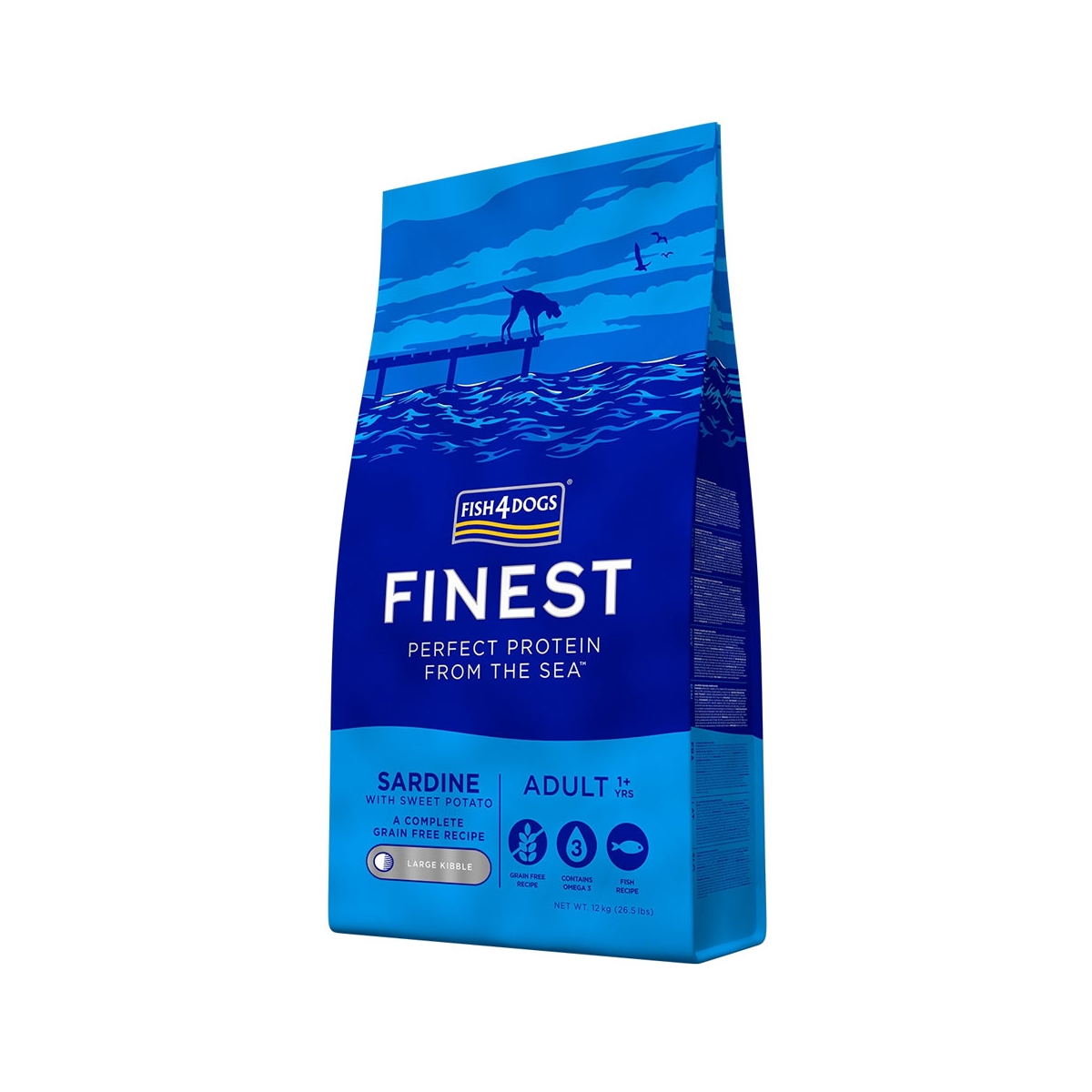 FISH4DOGS Adult sausā barība suņiem, sardīnes/batātes, 1,5 kg - Produkta attēls