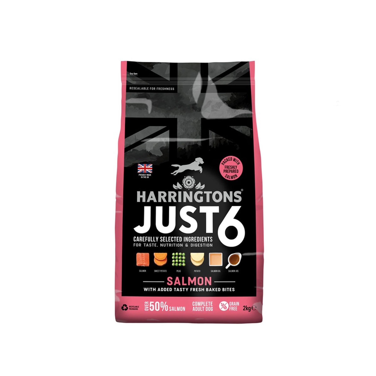 HARRINGTONS Just6 sausā barība suņiem, lasis, 2kg - Produkta attēls