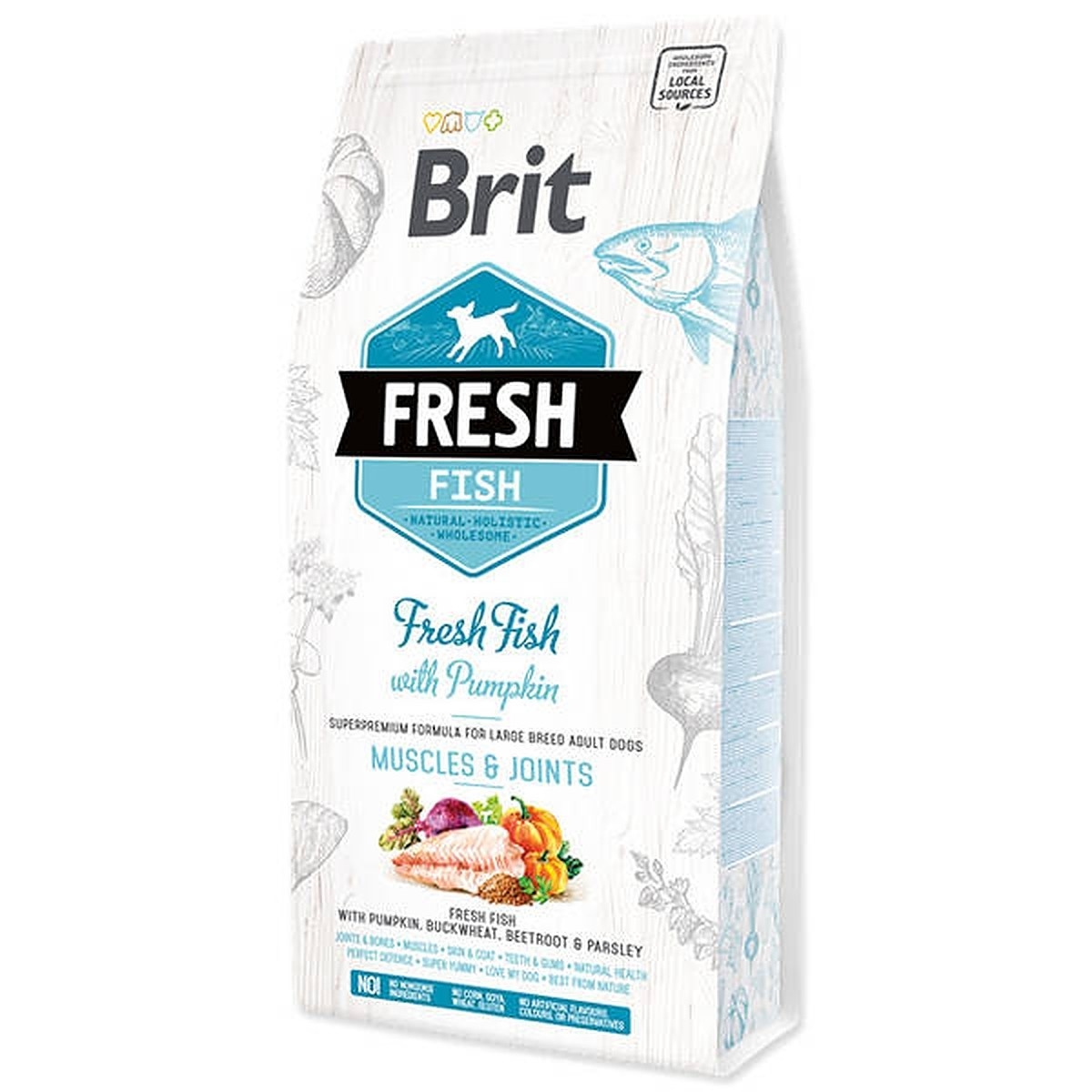 BRIT Fresh Large sausā barība lielo šķirņu suņiem zivs/ķirbis 12kg - Produkta attēls