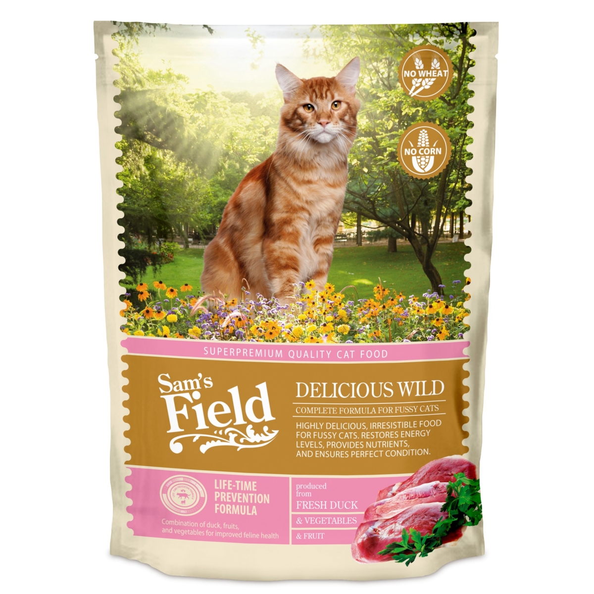 SAM'S FIELD Delicious Wild sausā barība kaķiem pīle/vista  2,5 kg - Produkta attēls