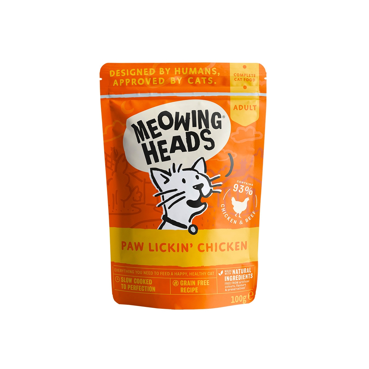 MEOWING HEADS Lickin' Chicken mitrā barība kaķiem, vista, 100g