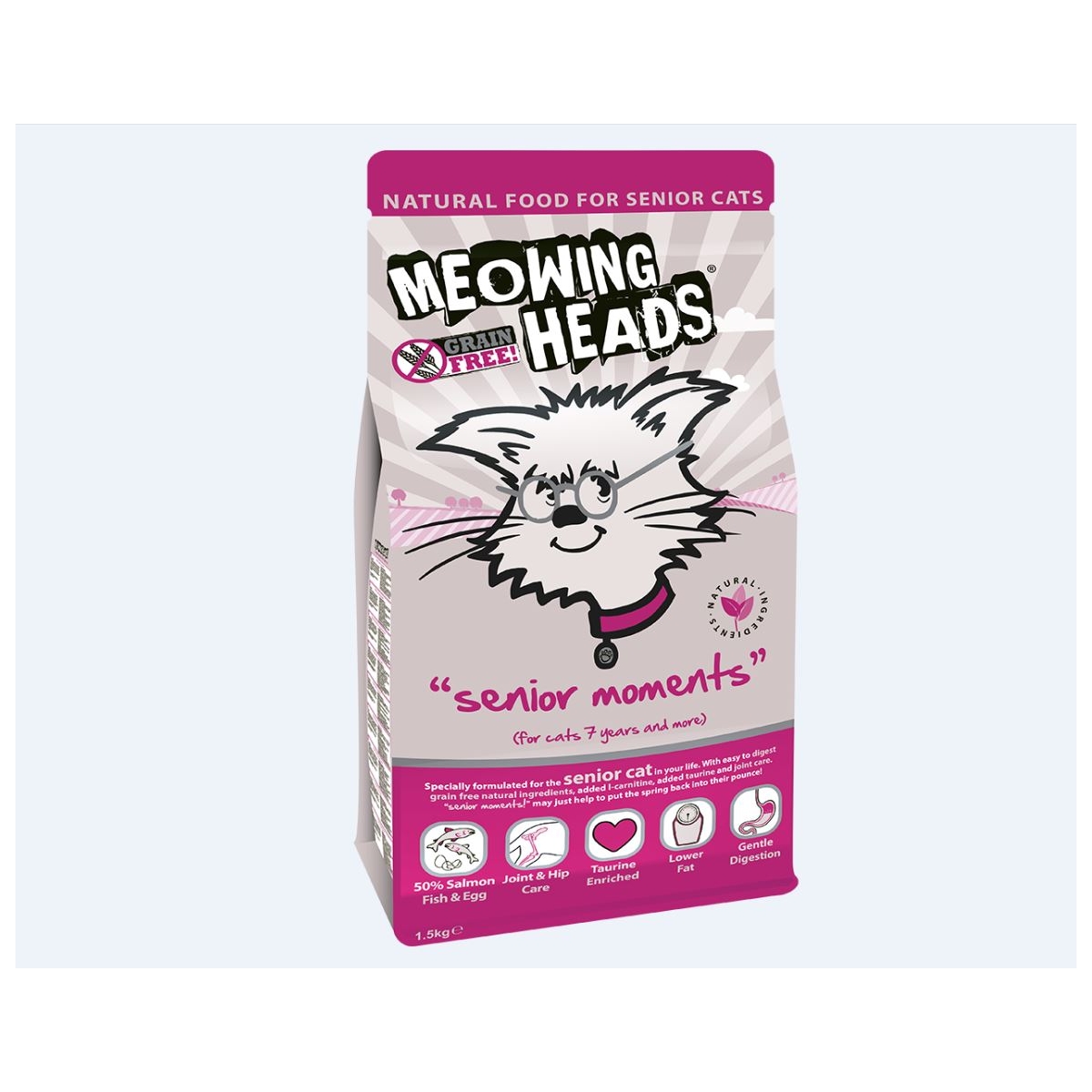 Meowing Heads kaķu barība Senior Moments, 1, 5 kg - Produkta attēls