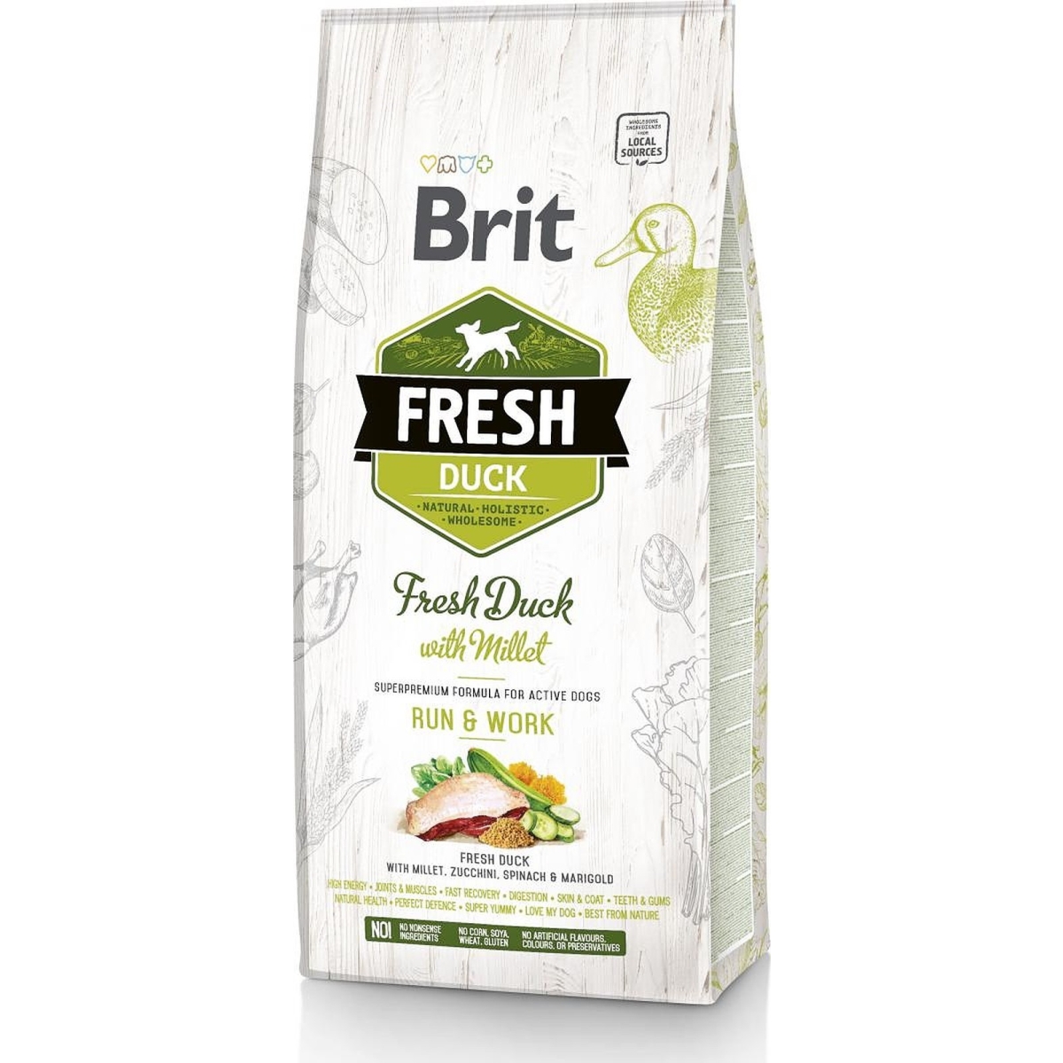 BRIT Fresh Active Run&Work sausā barība suņiem pīle/prosa 2,5kg - Produkta attēls