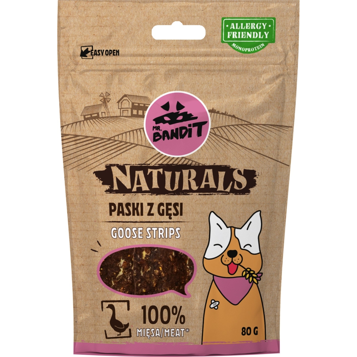 MR.BANDIT Naturals zoss gaļas sloksnītes 80g - Produkta attēls