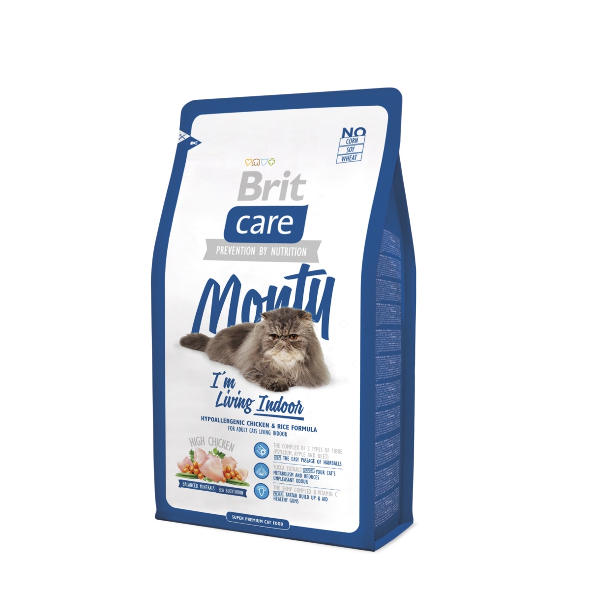 Brit Care Monty sausā barība iekštelpu kaķiem ar vistu/rīsiem, 2kg - Produkta attēls