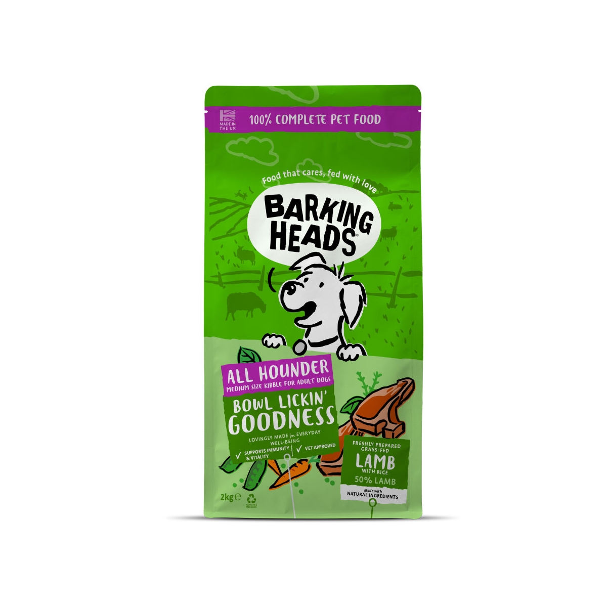 BARKING HEADS All Hounder Lamb sausā barība suņiem, jērs, 2kg - Produkta attēls 1