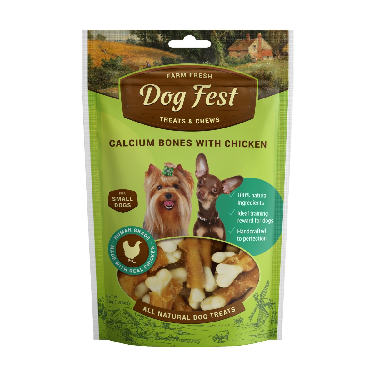 Dog Fest kalcija kauliņi ar vistu maziem suņiem 55g - Produkta attēls