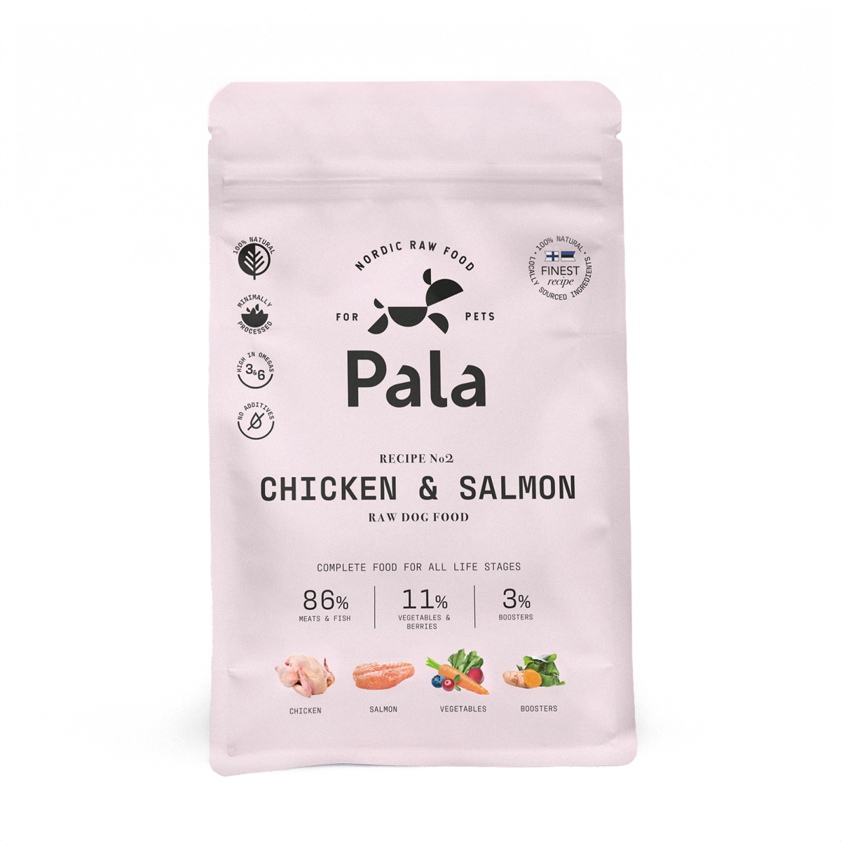 PALA Raw Food sausā barība suņiem vistas gaļa/lasis 1kg - Produkta attēls