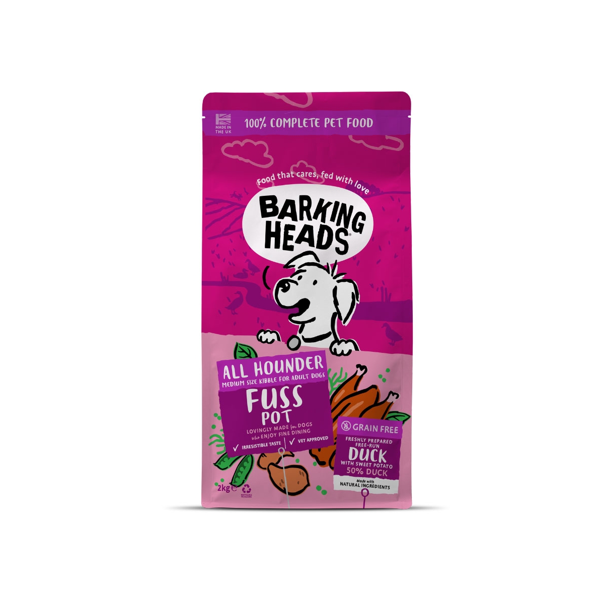 BARKING HEADS All Hounder Duck sausā barība suņiem, pīle, 2kg - Produkta attēls