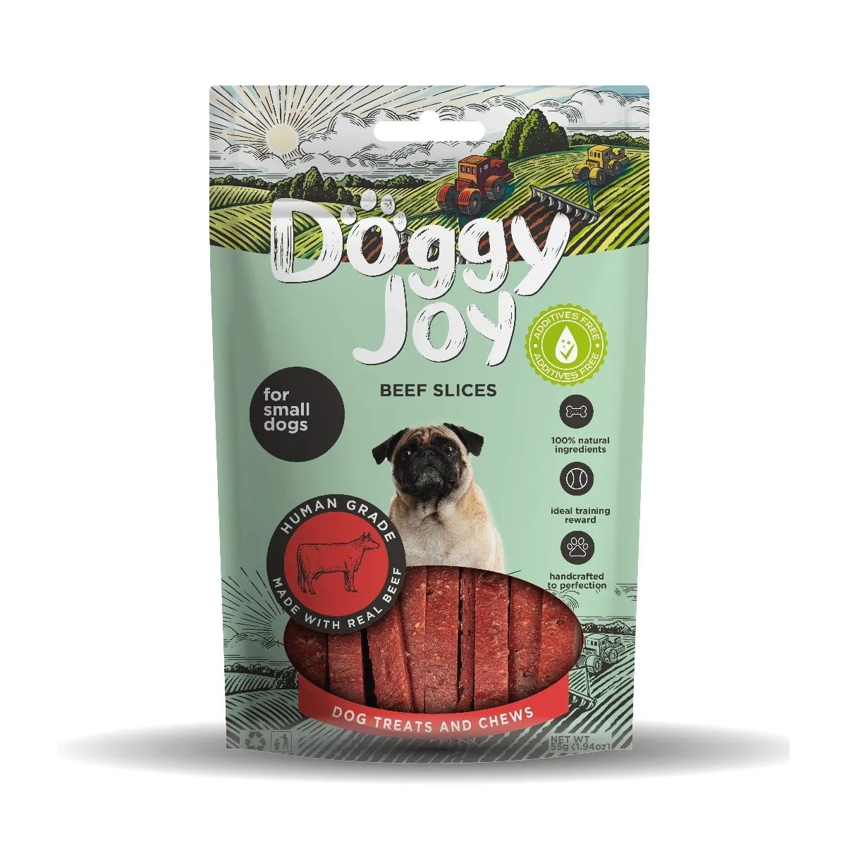 Doggy Joy liellopa gaļas sloksnītes maziem suņiem, 55g - Produkta attēls