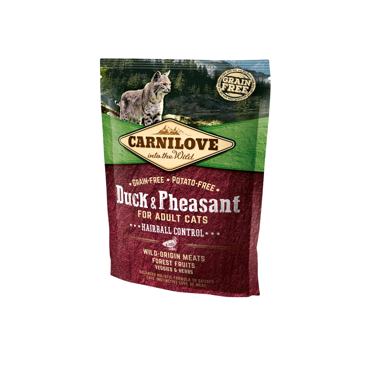 CARNILOVE Hairball Control sausā barība kaķiem, pīle/fazāns 0,4kg - Produkta attēls