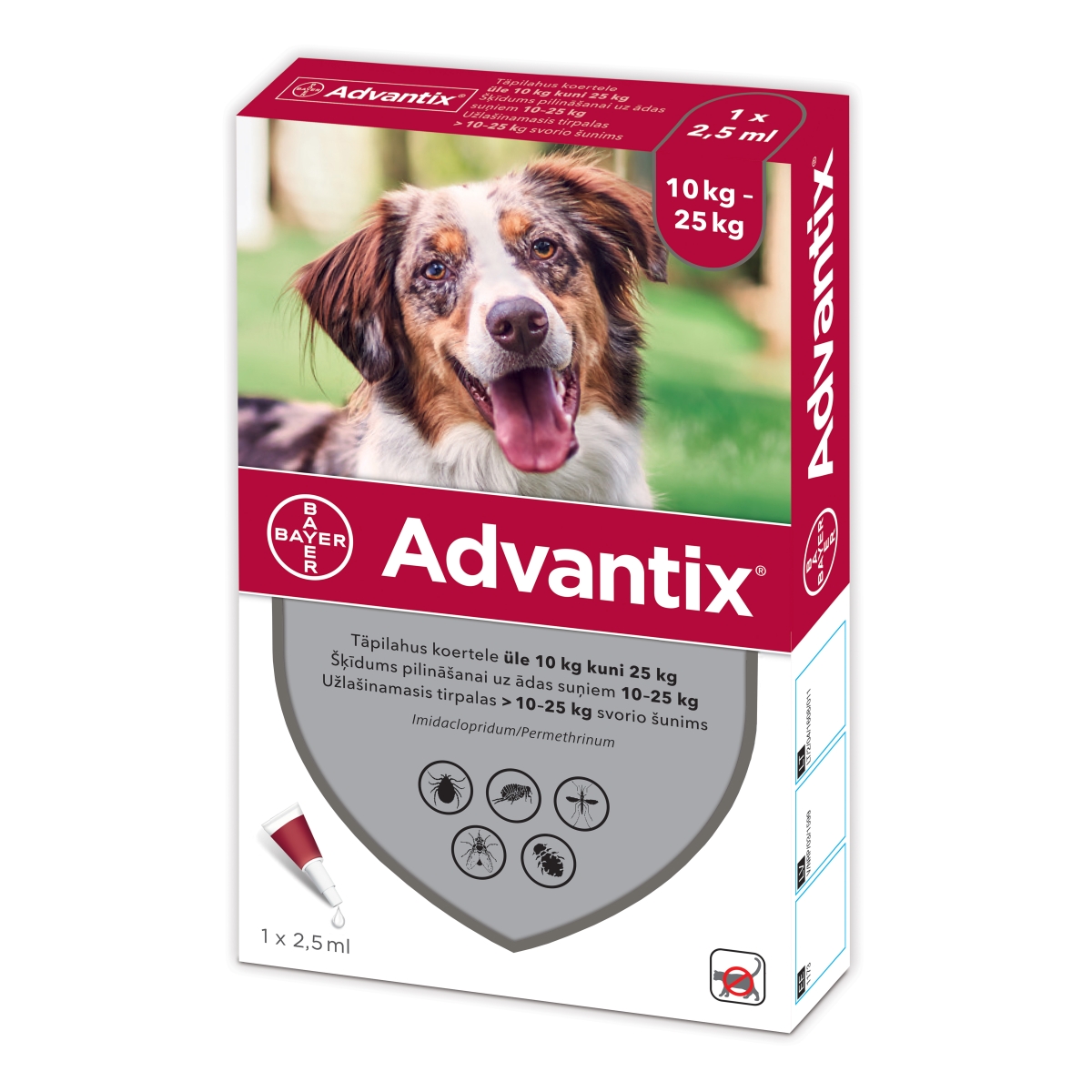 Advantix šķīdums pret blusām, ērcēm un odiem suņiem 10-25kg 1gb