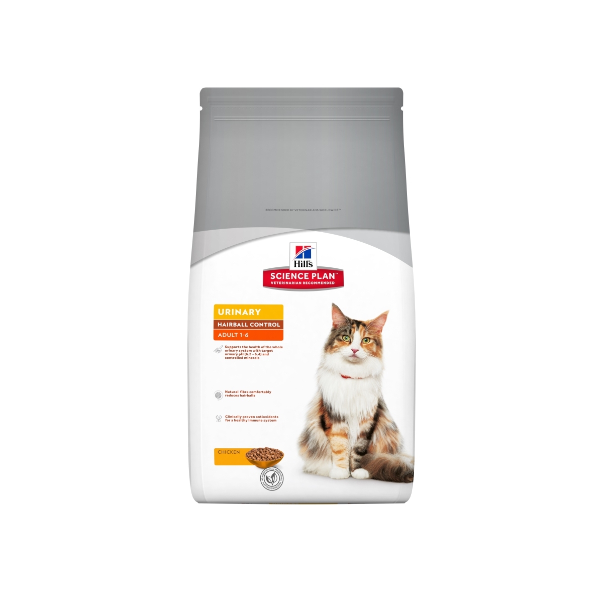 Hills Uri+Hairball sausā barība kaķiem ar vistu, 1,5kg - Produkta attēls