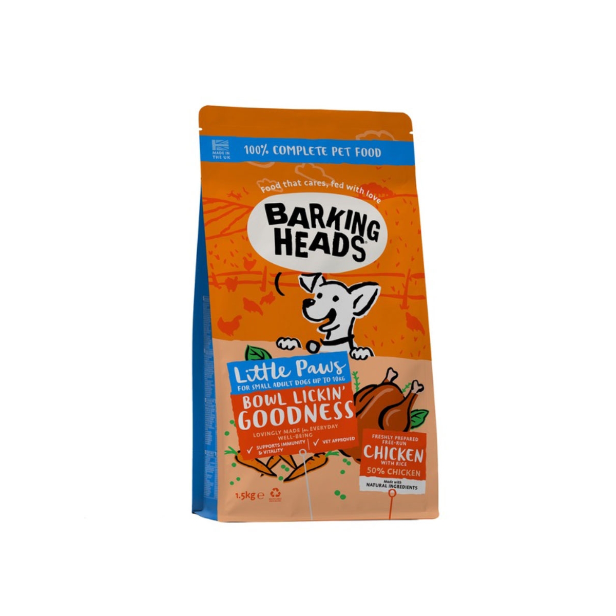 BARKING HEADS Little Paws Chicken sausā barība suņiem, vista, 1,5kg - Produkta attēls 1