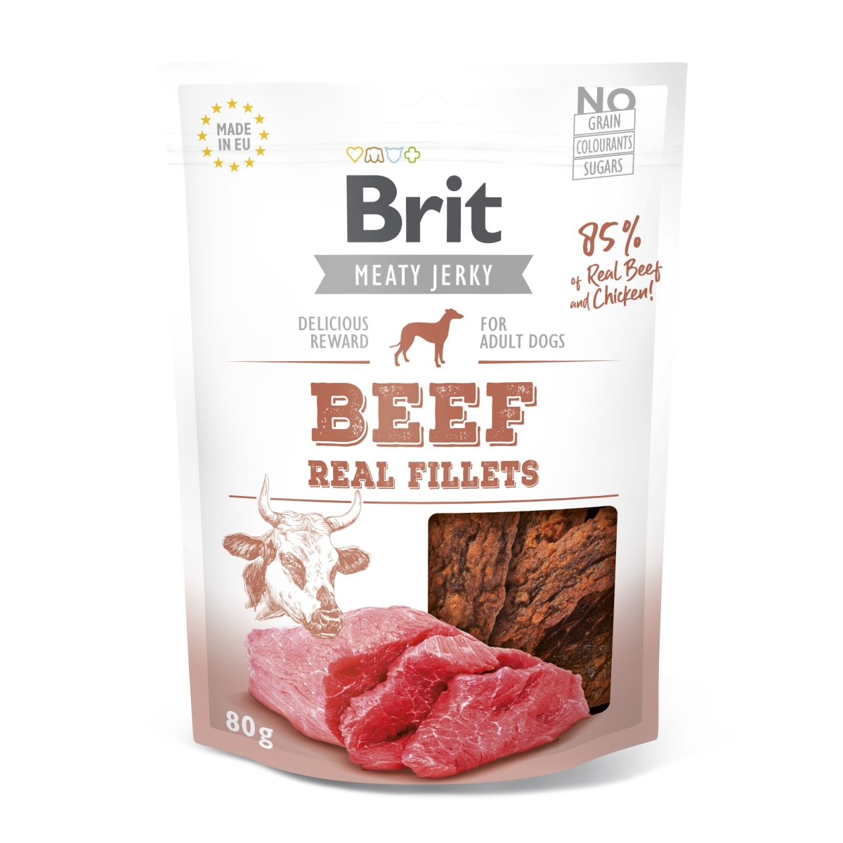 Brit Jerky kārumi suņiem ar liellopa fileju 80g - Produkta attēls