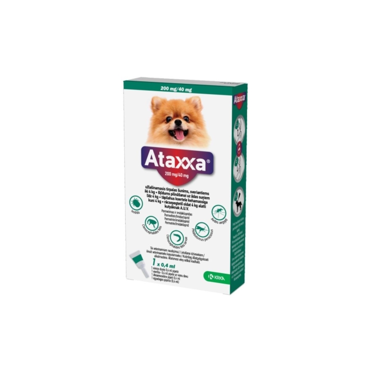 ATAXXA  šķīdums pret ērcēm, blusām 0,4ml, suņiem <4 kg, N1 - Produkta attēls