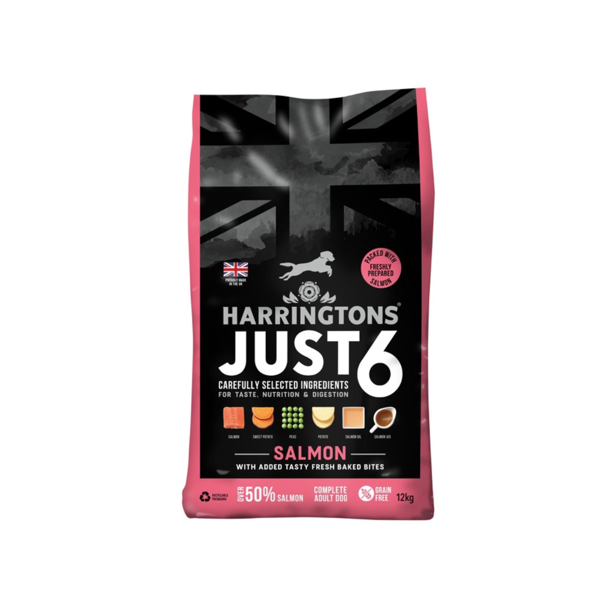 HARRINGTONS Just6 sausā barība suņiem, lasis, 12kg - Produkta attēls