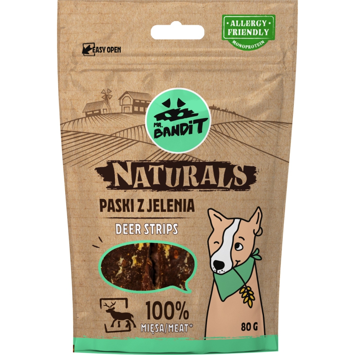 MR.BANDIT Naturals brieža gaļas sloksnītes 80g - Produkta attēls