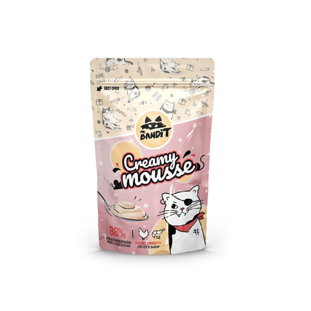 MR.BANDIT Creamy Mousse kaķiem, vistas gaļa/garneles, 60g - Produkta attēls