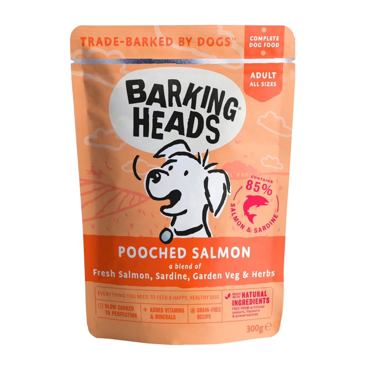 BARKING HEADS Pooched Salmon mitrā barība suņiem, lasis, 300g - Produkta attēls