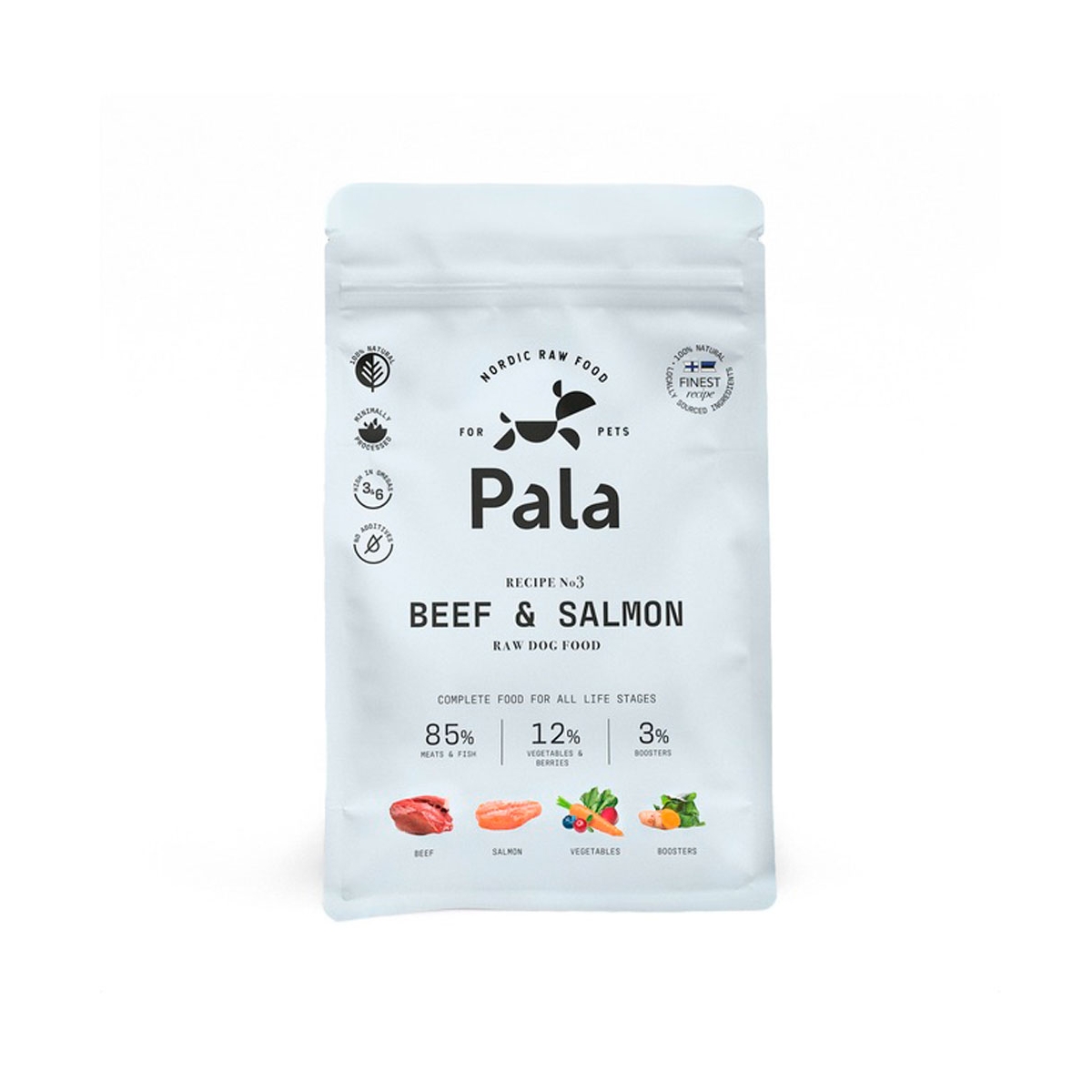 PALA Raw Food sausā barība suņiem, liellops/lasis 1kg - Produkta attēls