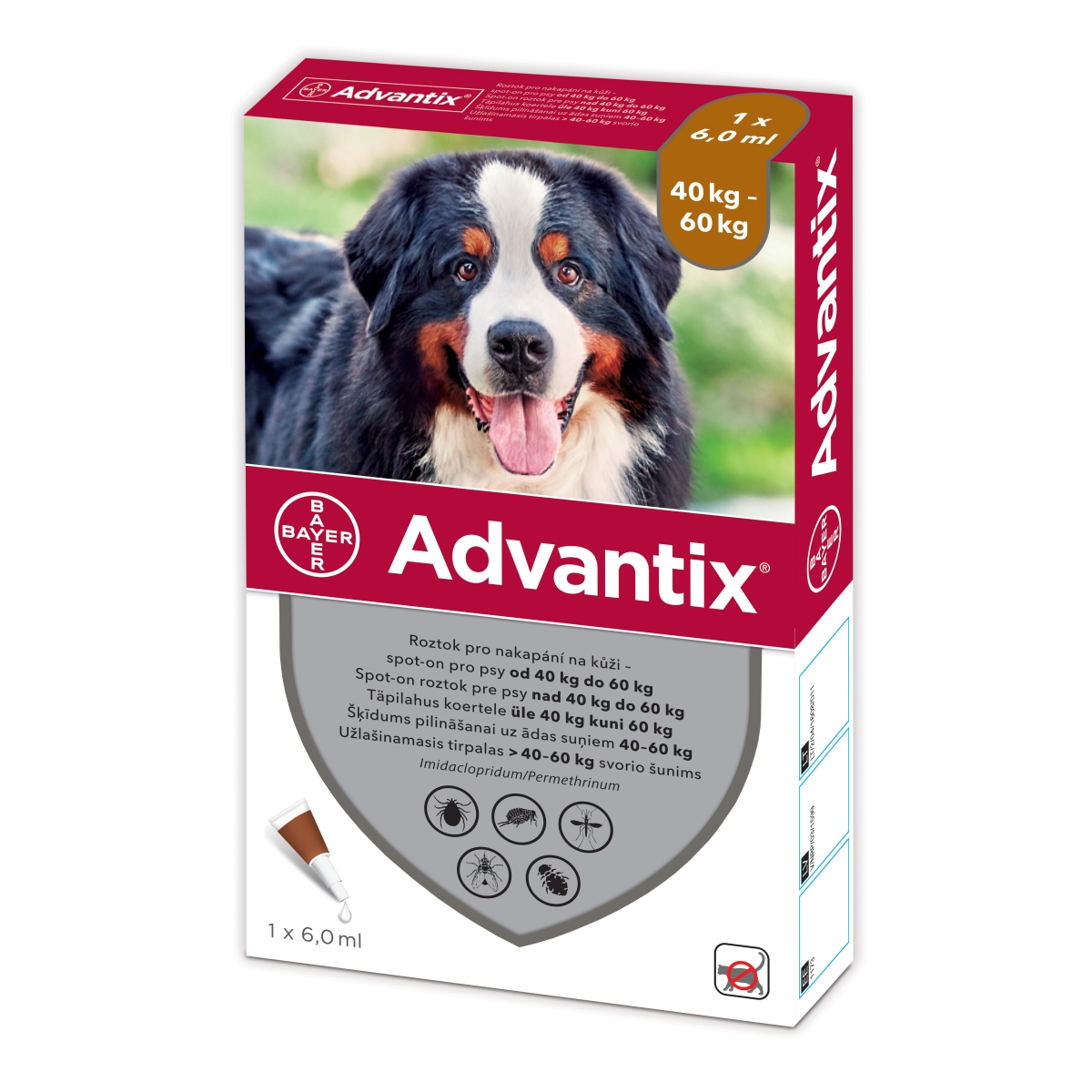 Advantix šķīdums pret blusām, ērcēm un odiem suņiem 40-60kg 1gb - Produkta attēls