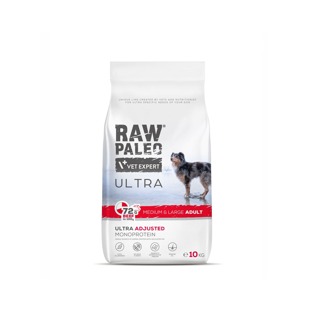 RAW PALEO Ultra Medium/Large sausā barība suņiem, liellops, 10kg - Produkta attēls