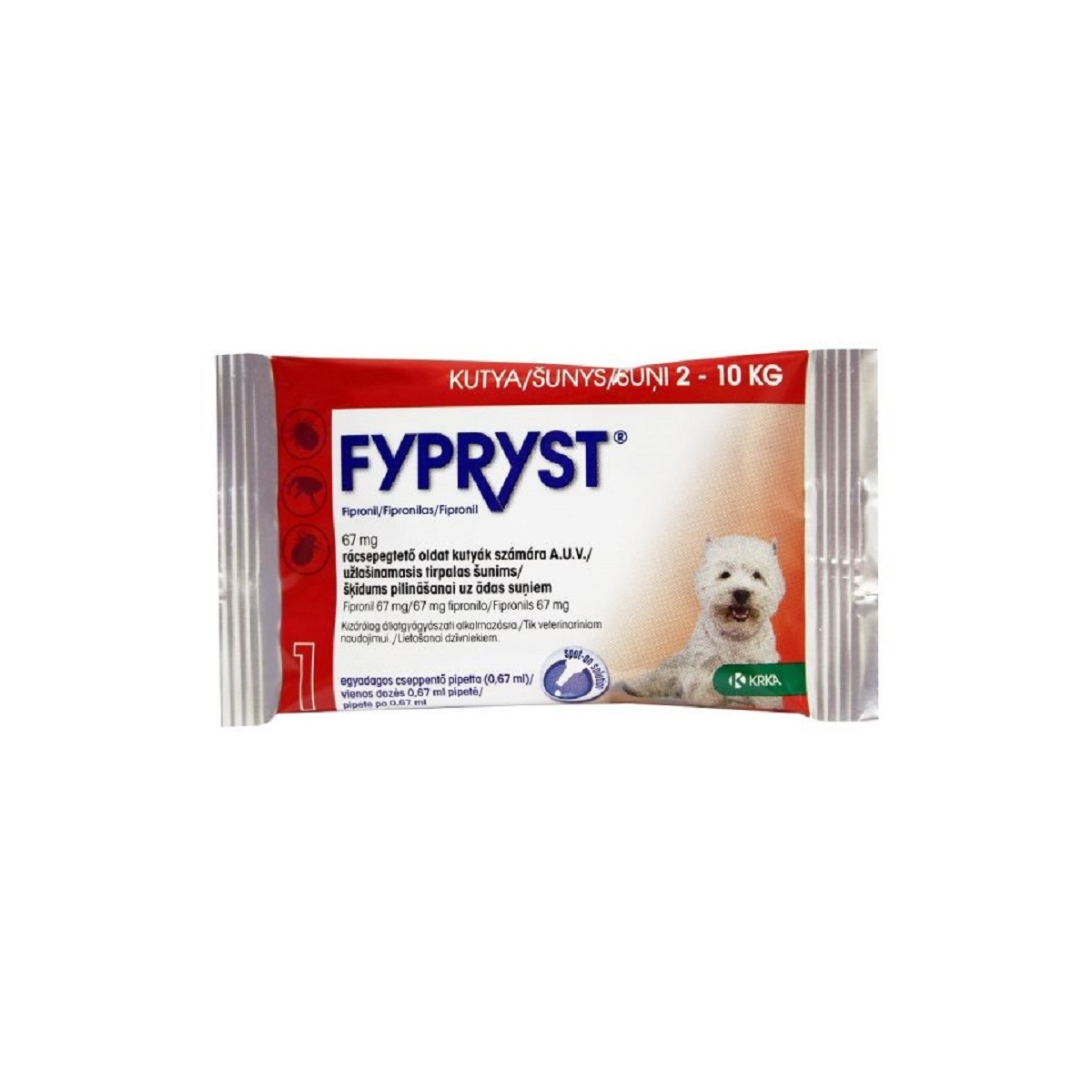 Fypryst Combo pret ērcēm blusām utīm pilieni suņiem 2-10kg - Produkta attēls