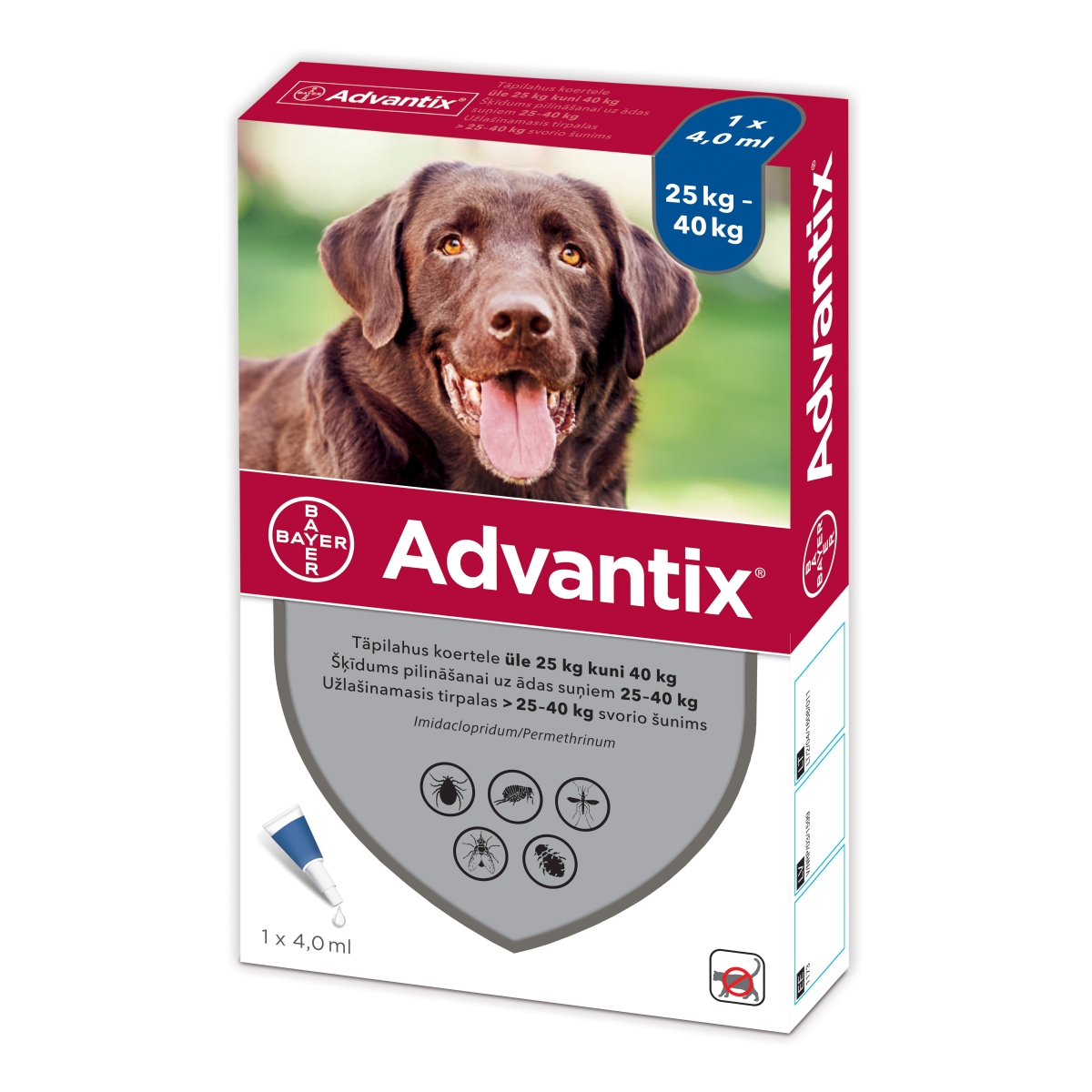 Advantix šķīdums pret blusām, ērcēm un odiem suņiem 25-40kg 1gb