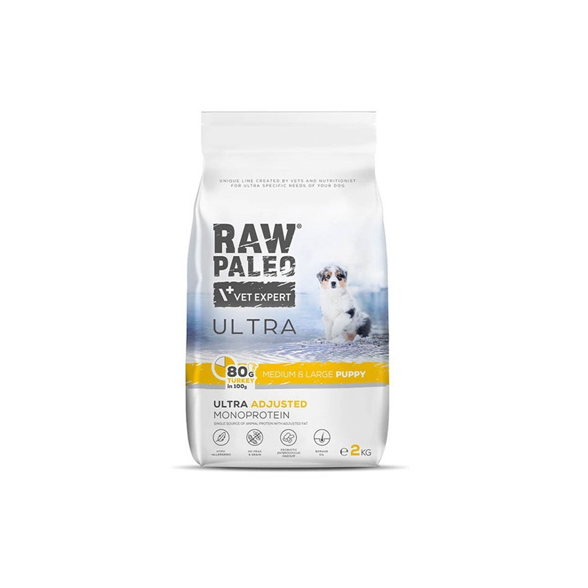 RAW PALEO Ultra Medium/Large sausā barība kucēniem, tītars 2kg - Produkta attēls