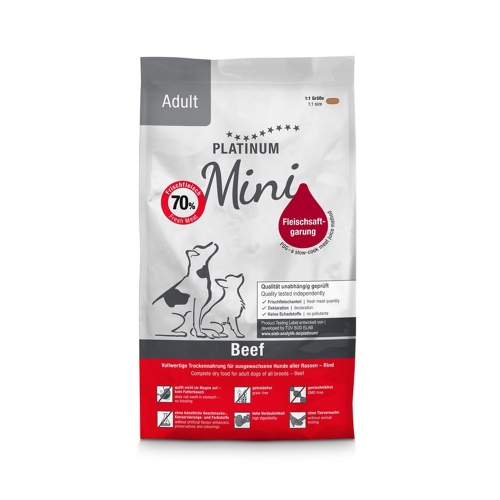 PLATINUM Adult Mini sausā barība suņiem, liellops, 900g