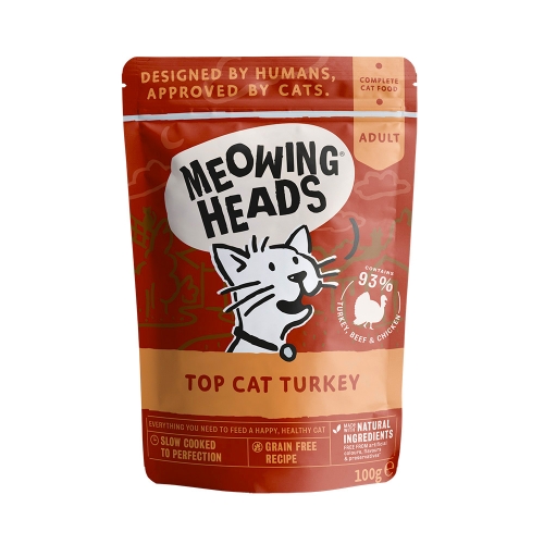 MEOWING HEADS Top-Cat mitrā barība kaķiem, tītars, 100g