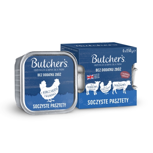 BUTCHERS Original Mix pastēte suņiem vista/tītars/liellops, 150g x 4gb