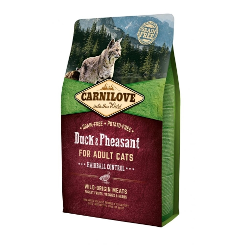 CARNILOVE Hairball Control sausā barība kaķiem pīle/fazāns, 6kg