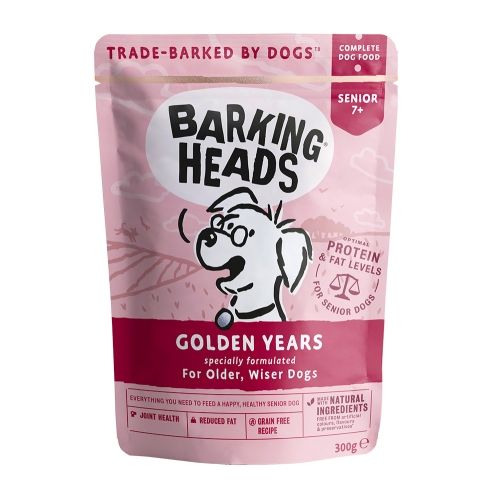 BARKING HEADS Golden Years mitrā barība suņiem, vista/lasis, 300g