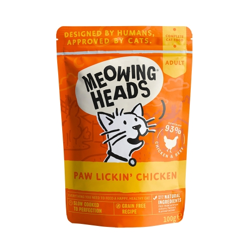 MEOWING HEADS Lickin' Chicken mitrā barība kaķiem, vista, 100g