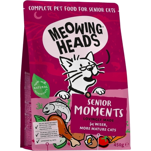 MEOWING HEADS Senior Moments sausā barība kaķiem, 450g