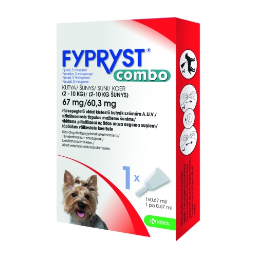 FYPRYST 67mg šķīdums pilināšanai uz ādas suņiem 2-10kg, 1gb